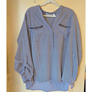 Notations 3X Black White Polka Dots Blouse Long Sleeve Top Plus Size NWT